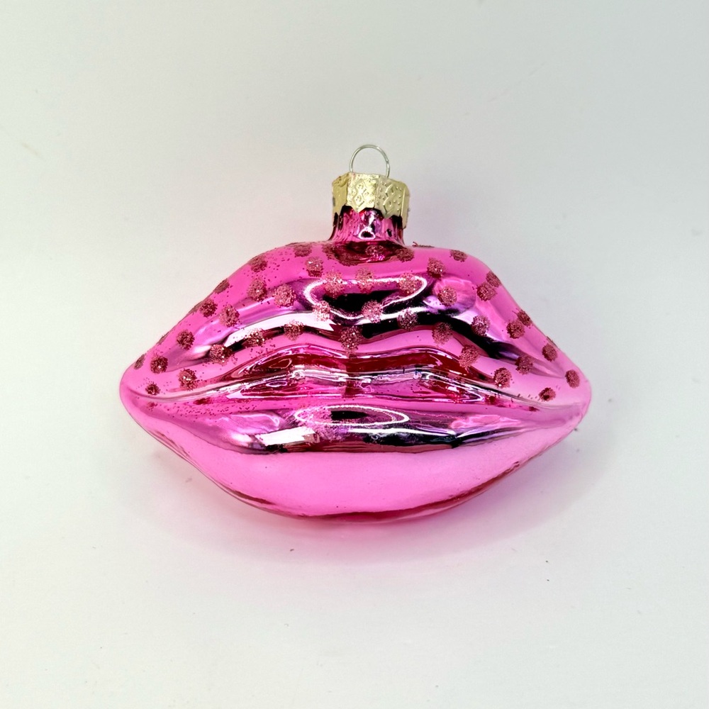 Glass Pink Lip Ornament by Kendra Dandy 2.7”